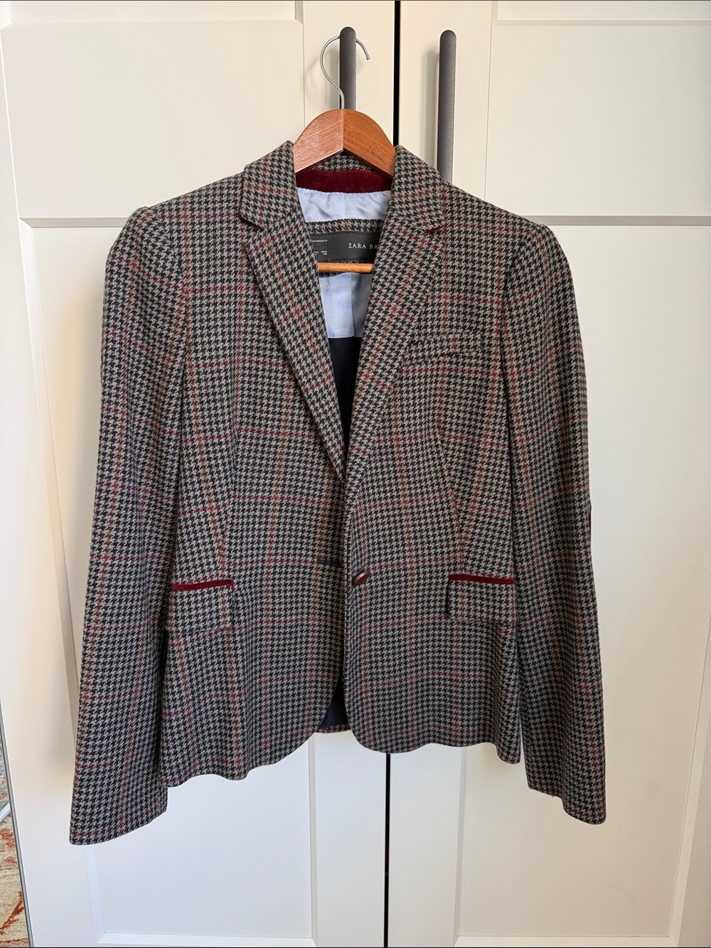Zara Brown & Black Houndstooth Blazer with Red Windowpane